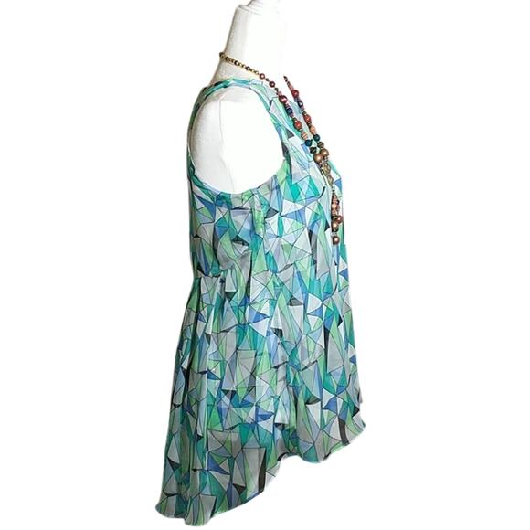 Vince Camuto Sleeveless Hi Low Chiffon Top Women's Sz XS Multicolor Print Lined - Picture 3 of 11